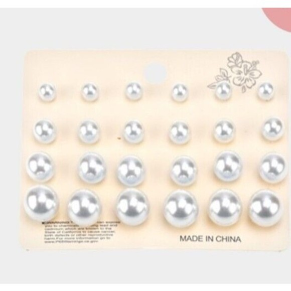Fashion Jewelry Jewelry - PEARL Earrings, 12 Pairs, Faux Pearls, White, Post, 5mm-12mm Fashion Jewelry